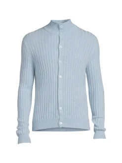 Malo Sweaters|Mockneck Cashmere Blend Cardigan Ice Blue