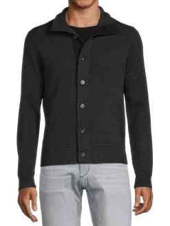 Bruno Magli Cashmere|Mockneck Cashmere Blend Cardigan Black