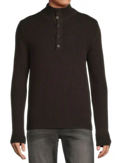 Billy Reid Sweaters|Mockneck Ribbed Henley Sweater
