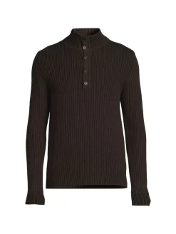 Billy Reid Sweaters|Mockneck Ribbed Henley Sweater