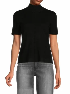 Women Saks Fifth Avenue Mockneck Ribbed Knit Tee