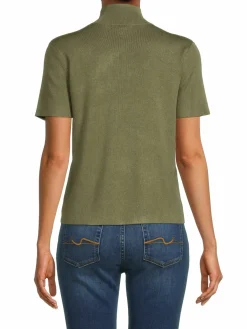 Women Saks Fifth Avenue Mockneck Ribbed Knit Tee