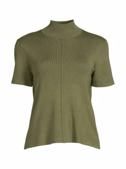Women Saks Fifth Avenue Mockneck Ribbed Knit Tee