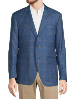Saks Fifth Avenue Blazers & Sportcoats|Modern Fit Checked Wool Blend Blazer Light Blue