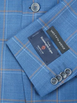 Saks Fifth Avenue Blazers & Sportcoats|Modern Fit Checked Wool Blend Blazer Light Blue