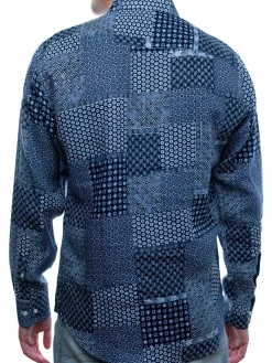 Saryans Arthur Linen|Modern Fit Geometric Print Linen Shirt Blue