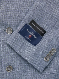 Saks Fifth Avenue Linen|Modern Fit Linen , Wool & Silk Textured Plaid Sportcoat Blue
