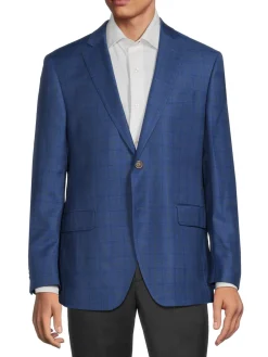 Saks Fifth Avenue Blazers & Sportcoats|Modern Fit Plaid Wool & Silk Blazer Blue