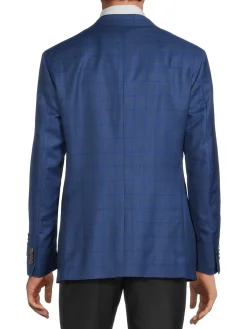 Saks Fifth Avenue Blazers & Sportcoats|Modern Fit Plaid Wool & Silk Blazer Blue