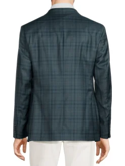 Saks Fifth Avenue Blazers & Sportcoats|Modern Fit Plaid Wool & Silk Blazer Dark Green