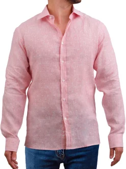 Saryans Arthur Linen|Modern Fit Polka Dot Linen Shirt Peach