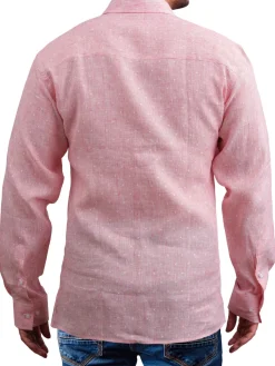 Saryans Arthur Linen|Modern Fit Polka Dot Linen Shirt Peach