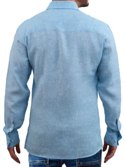 Saryans Arthur Linen|Modern Fit Textured Linen Shirt Blue