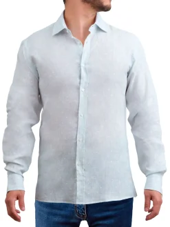 Saryans Arthur Linen|Modern Fit Textured Linen Shirt Baby Blue