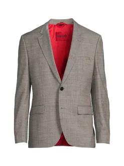 HUGO Blazers & Sportcoats|Modern Fit Textured Virgin Wool Blend Blazer Charcoal