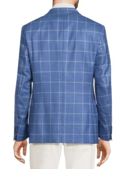 Saks Fifth Avenue Blazers & Sportcoats|Modern Fit Windowpane Check Wool & Silk Blazer Light Blue