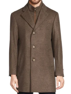 Saks Fifth Avenue Cashmere|Modern Fit Wool Blend Car Coat With Bib Brown