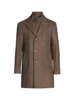 Saks Fifth Avenue Cashmere|Modern Fit Wool Blend Car Coat With Bib Brown