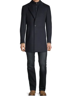 Saks Fifth Avenue Made in Italy Cashmere|Modern Fit Wool Blend Car Coat With Bib Navy Blazer