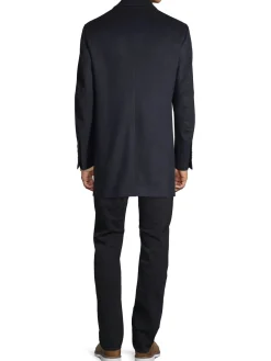 Saks Fifth Avenue Made in Italy Cashmere|Modern Fit Wool Blend Car Coat With Bib Navy Blazer