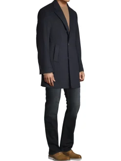 Saks Fifth Avenue Made in Italy Cashmere|Modern Fit Wool Blend Car Coat With Bib Navy Blazer