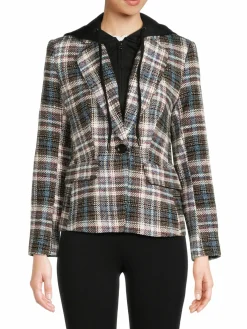 Women Central Park West Monte Plaid Dickie Twofer Hoodie Blazer