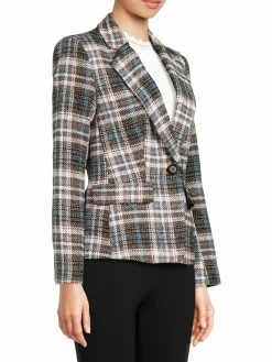 Women Central Park West Monte Plaid Dickie Twofer Hoodie Blazer