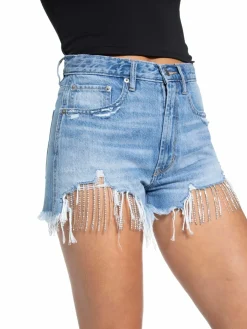 Women Blue Revival Nash Vegas High Rise Frayed Denim Shorts