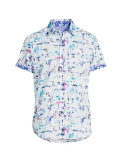 Robert Graham Casual Button-Down Shirts|Nassau Classic Fit Short Sleeve Sport Shirt Blue