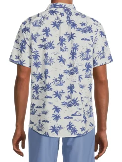 Slate & Stone Casual Button-Down Shirts|Nautical Print Short Sleeve Shirt White Blue