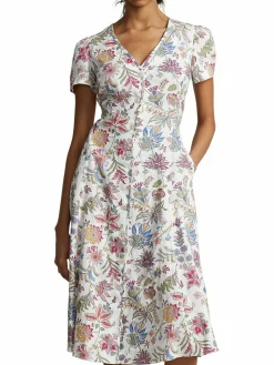 Women Polo Ralph Lauren Nea Paneled Floral Linen Midi Dress