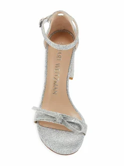 Stuart Weitzman Nearlynude Textured Bow Ankle Strap Sandals