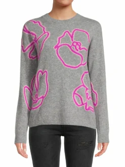 Women Saks Fifth Avenue Neon Floral Crewneck Cashmere Sweater