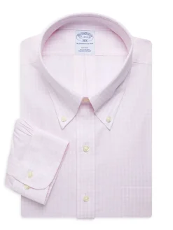 Brooks Brothers Dress Shirts|Non Iron Gingham Oxford Shirt Pink