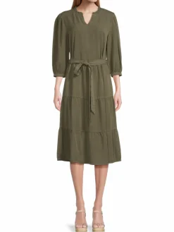 Women Saks Fifth Avenue Notch Collar Belted Midi Dress