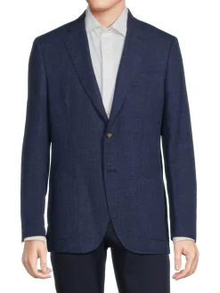 Luciano Barbera Blazers & Sportcoats|Notch Lapel Wool Blend Blazer Navy
