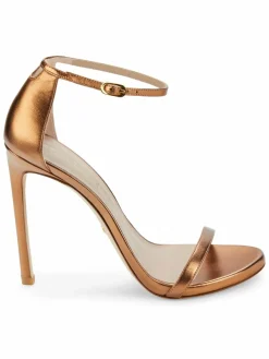 Stuart Weitzman Nudist Metallic Leather Ankle Strap Sandals