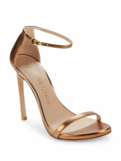 Stuart Weitzman Nudist Metallic Leather Ankle Strap Sandals