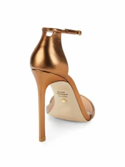 Stuart Weitzman Nudist Metallic Leather Ankle Strap Sandals