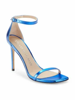 Stuart Weitzman Nudistcurve Metallic Leather Ankle Strap Sandals