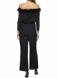Women Marina Off Shoulder Faux Feather Jumpsuit