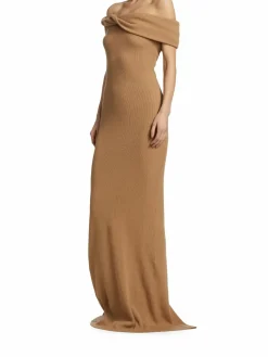 Women Brandon Maxwell Off Shoulder Ribbed Gown