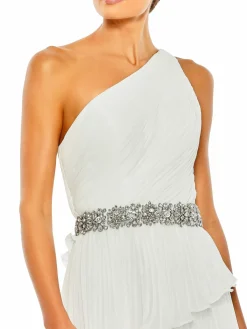 Women Mac Duggal One Shoulder Asymmetric Ruffle Gown