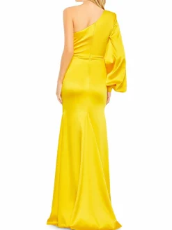 Women Mac Duggal One Shoulder Bishop Sleeve Trumpet Gown