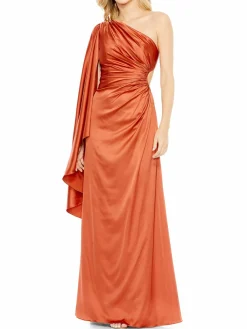 Women Mac Duggal One Shoulder Draped Column Gown
