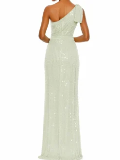 Women Mac Duggal One Shoulder Embellished Front Slit Gown