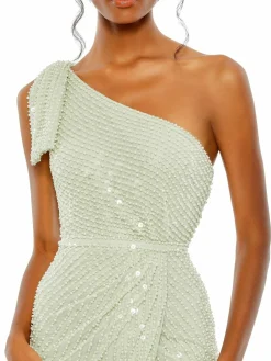 Women Mac Duggal One Shoulder Embellished Front Slit Gown