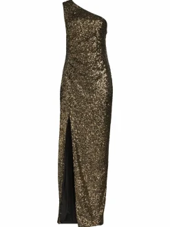 Women Calvin Klein One Shoulder Front Slit Glitter Maxi Dress