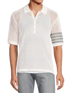 Thom Browne Cashmere|Open Knit Cashmere Blend Polo White