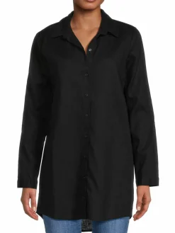 Women Saks Fifth Avenue Oversized Linen Blend High Low Shirt